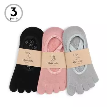 (3 пары) носки для йоги с пятью пальцами для женских упражнений в помещении с противоскользящими захватами XA13 23cm-26cm