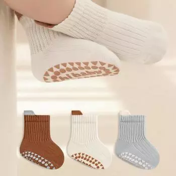 3 пары носков для дома на весну и осень для мальчиков и девочек, однотонные, модные, нескользящие, мягкие, хлопковые, для младенцев S розовый