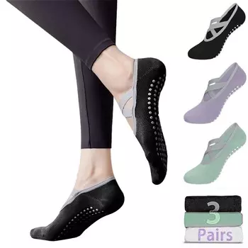 3 пары носков для пилатеса Grip для женщин - носки для йоги с захватами, нескользящие носки с открытым верхом Grippy для занятий балетом, йоги, танцев, тренировок босиком