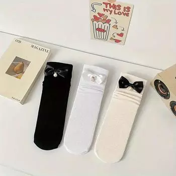 3 пары носков с бантом, японские носки средней длины в стиле JK, женские чулки и чулочно-носочные изделия