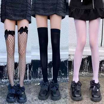 3 пары носков в сеточку выше колена с бантом JK Lolita Three pairs of sets; One Size