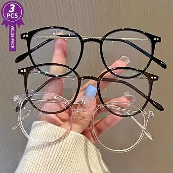 3 пары очков для чтения с защитой от синего света в ретро-стиле овальной формы с УФ-фильтрацией, линзы высокой четкости +1,0~+4,0 0