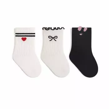 3 пары/партия, детские носки для мальчиков и девочек, полосатые, студенческие, спортивные, детские носки 0-8 лет, милые носки с надписью «медведь» и бантом, весна-осень S(0-1y) чёрный