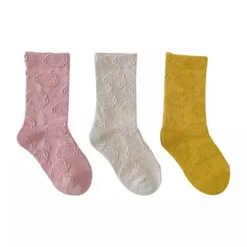 3 пары простых и стильных носков принцессы среднего размера для девочек однотонных цветов с маленькими цветочками L