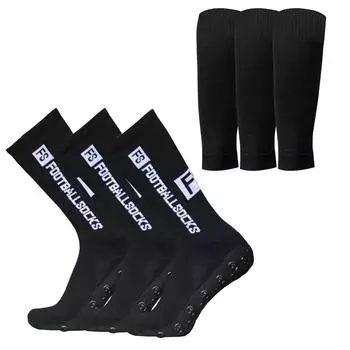 3 пары противоскользящих футбольных носков и наколенников для занятий спортом на открытом воздухе, эластичные носки для бега, спортивные футбольные носки с захватами белый