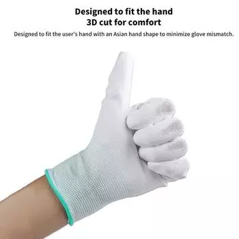 3 пары рабочих перчаток с полиуретановым покрытием для ладоней, белые, без пыли, с антистатическим покрытием, для электроники, тонкие L3 PAIR белый