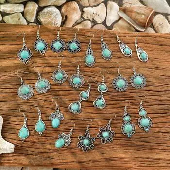 3 пары серебряных сережек-подвесок, серьги-подвески в виде цветка, простые бирюзовые серьги, комплект для женщин Style B
