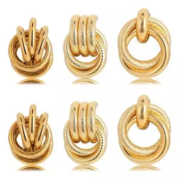 3 пары серег-кольцев золотистого цвета, металлические висячие серьги, винтажные круглые геометрические серьги для женщин и девочек, модные ювелирные изделия, подарки