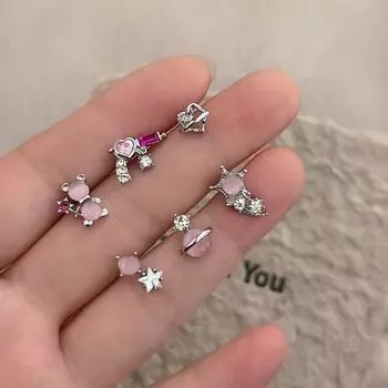 3 пары серег Y2K со звездами и медведем для женщин, серьги с лунным цирконом, модные аксессуары, ювелирные изделия 2