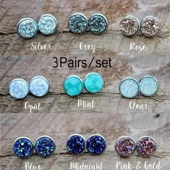 3 пары сережек-гвоздиков из нержавеющей стали в оригинальном стиле, простые геометрические круглые матовые, мечтательные, звездное небо, время, звездное небо, ювелирные изделия для подружек невесты, подарки 1