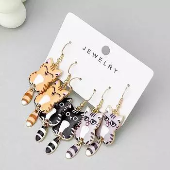 3 пары сережек-гвоздиков с эмалью в виде кошки, сплав, масляная живопись, мультфильм, ухо-гвоздик для женщин и девочек, модные ювелирные изделия, аксессуары, подарочный кулон C