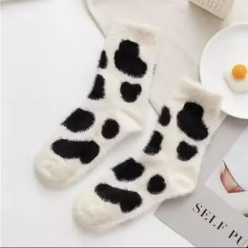 3 пары симпатичных носков с принтом в виде коровьих пятен, утолщенные и теплые носки из кораллового флиса, женские кашемировые носки, носки-тапочки 35-40