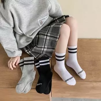 3 пары спортивных детских носков для мальчиков и девочек, однотонные полосатые школьные носки, модные носки из мягкого хлопка на все времена M