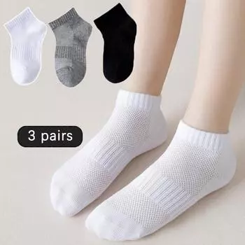 3 пары тонких носков-лодочек однотонной расцветки для мальчиков и девочек, летние сетчатые дышащие детские короткие носки 2-12 лет, детские спортивные носки до щиколотки 2-5 years