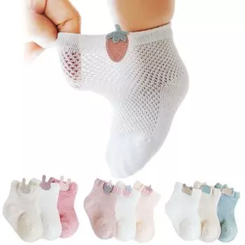 3 пары весенне-летних милых носков с рисунком аниме, детские сетчатые тонкие носки для маленьких мальчиков и девочек, забавные носки, От 0 до 5 лет 0-1Y