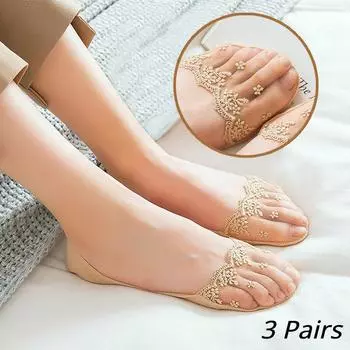 3 пары женских кружевных носков-лодочек, сетчатые хлопковые носки с маленьким цветком на бретельках, низкие носки до щиколотки EUR35-39