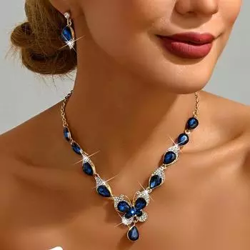 3 пары женских модных сережек-капель в форме бабочек, ожерелье, комплект украшений, свадебный банкет, праздничный подарок