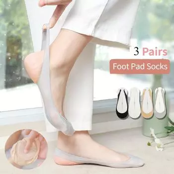 3 пары женских носков-лодочек из ледяного шелка, ультратонкие подушечки для передней части стопы, неглубокие полые слинги, Нескользящие невидимые носки