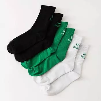 3 пары женских носков, простые носки с буквами, белые, черные, зеленые хлопковые носки для девочек Y2k, корейский стиль One Size