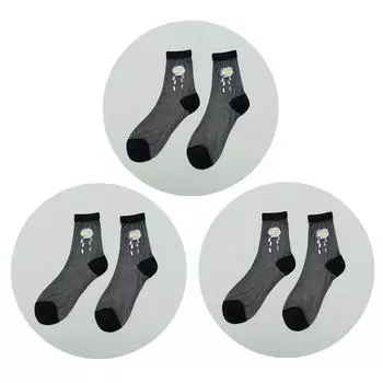 3 пары женских носков с цветами, летние чулки из хрустального стекла, средней длины, тонкие прозрачные жаккардовые эластичные носки с ромашками EUR(36-43)