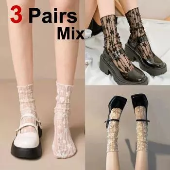 3 пары женских носков с цветочным узором и кружевом с круглым вырезом, модные парные летние милые стильные удобные дышащие повседневные носки One Size