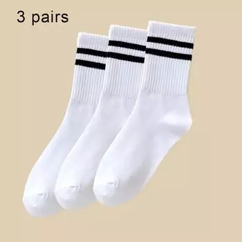 3 пары женских носков с круглым вырезом, в полоску, для параллельных брусьев, для повседневной носки, дышащие, легкие, повседневные, средней длины One Size