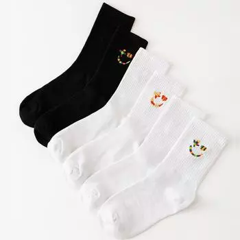 3 пары женских носков с улыбкой, белые, черные забавные носки, хлопковые носки в стиле хип-хоп с простым дизайном для девочек Y2k One Size