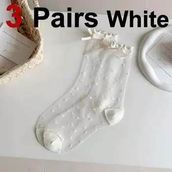 3 пары женских носков средней длины с бантом и бабочкой, летние тонкие прозрачные милые мягкие удобные дышащие повседневные чулки в горошек One Size