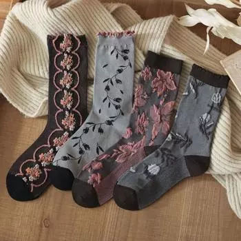 3 пары женских носков в корейском стиле с модным цветочным принтом на осень-зиму, комплект женских носков средней длины, мягкие и удобные носки для женщин One Size