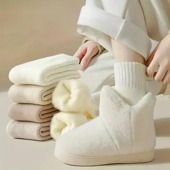3 пары женских шерстяных теплых носков, однотонные, осень-зима, толстые, плюшевые, мягкие, мохнатые, послеродовые, носки для сна из кашемира