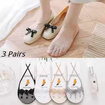 3 пары женских тонких кружевных носков-лодочек, носки с подвязками, хлопковые носки с невидимыми цветами, повседневные носки-лодочки, чтобы предотвратить падение каблука EUR35-38