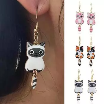 3 пары женских висячих серег в форме кота с рисунком гладкого сплава, висячие серьги, повседневная одежда, серьги с крючками для вечеринки, украшения для ушей