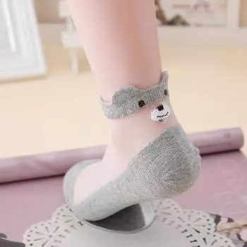 3 пары женских забавных милых мультяшных носков-сеточек на лето с маленьким медвежонком, пандой, лисой, поросенком, коротких носков до щиколотки с 3D ушками, подарок для девочек One Size