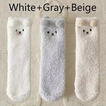 3 пары зимних носков женские теплые пушистые носки милый медведь животное коралловый флис каваи пушистые носки утолщенные домашние носки для сна напольные носки Инс