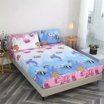 3 Pcs 100% Polyester Fleece Cartoon Print Bed Sheet Set (1 Bed Sheet + 2 Pillow Cases) - No Pillow Filler - Soft and Comfortable 90x190x25cm 2pcs