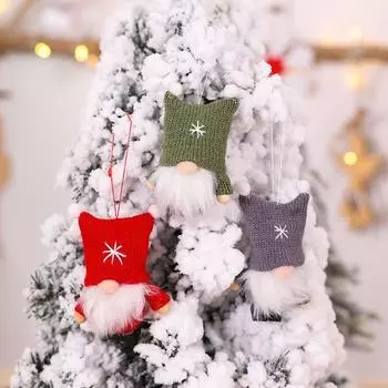 3 Pcs Cartoon Mini Christmas Gnome Pendant Handmade Soft Faceless Rudolph Pendant Cute Elf Gnome Figurine Xmas Decor розовый