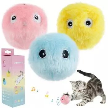 3 шт. Игрушки для кошек, шарики, пищащие плюшевые игрушки для кошек, работающие от батареек, интерактивные игрушки для кошек, шарики, игрушки со звуками животных для игр дома в помещении разноцветный
