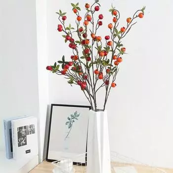 3 шт. искусственные зеленые растения искусственные ветви граната стебель пластик для домашнего декора офиса ресторана свадьбы сада патио витрины магазина декор комнаты оранжевый