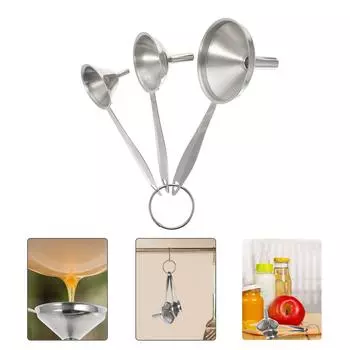 3 Pcs Funnel Dispenser Strainer Dispensing Water Oil Liquid Transferring Filling Hopper Filter серебряный