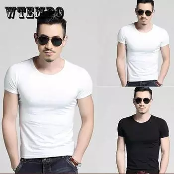 3 шт. Мужская тонкая футболка, эластичные футболки, спортивная рубашка, повседневный пуловер, короткий рукав, однотонный топ, мужская спортивная одежда XXXL