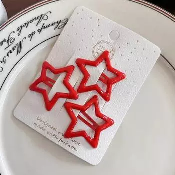 3 Pcs/Set Children Cute Red Geometric Stars Heart Hair Clips Baby Girls Sweet Hairpins Kids Christmas New Year Hair Accessories