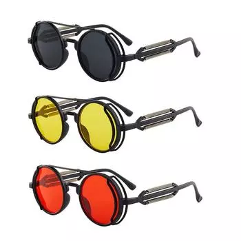3 Pcs/Set Classic Gothic Steampunk Sunglasses Luxury Brand Designer High Quality Men and Women Retro Round Pc Frame Sunglasses MULTI