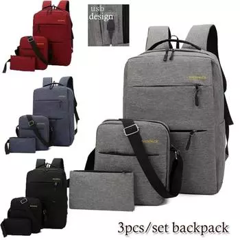 3 Pcs/set USB Charging Computer Bag Three Piece Set Business Backpack Men s Canvas Student Bag красный