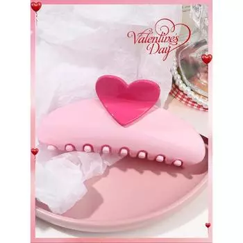 3 Pcs Valentine s Day Hair Claw Clips,Pink Heart French Barrette for Girls Gift,Non-Slip Hairpins for Thin Hair