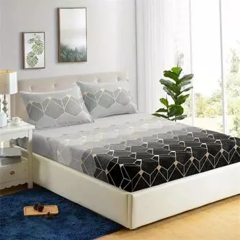 3-Piece 3D Geometric Gradient Fitted Sheet Set - Soft Microfiber, Elasticized Corners, Breathable, Hypoallergenic, Easy Care 90x190x25cm 2pcs
