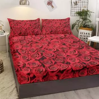 3-Piece Bed Linen Set With Roses All Over, Comes With Two Pillowcases, Suitable For The Bedroom (Romantic, Couples) 99cmx199cm