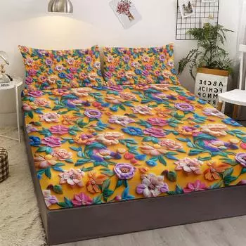 3-Piece Bed Set With Embroidered 3D Flowers, With 2 Pillowcases, Suitable For Living Room And Bedroom (Couples, Romantic) 99cmx199cm