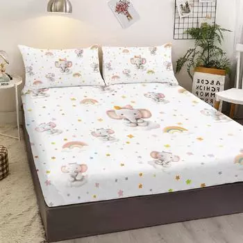 3-Piece Bed Set With Little Elephant, Cute And Lovely Cartoon Elephant, With 2 Pillowcases, Suitable For Bedroom (Girl, Decor) 99cmx199cm