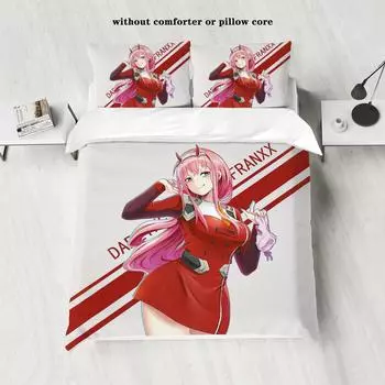 3-piece cartoon anime girl pattern printed down duvet cover (1 piece set+2 pillowcases, no core) bedding set 135x200cm-EU-Single