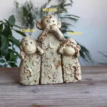 3-Piece Ceramic Monkey Statues – Tabletop Art Ornaments for Home & Office Decor 1set